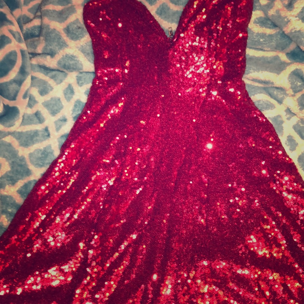 Red sequined party dress